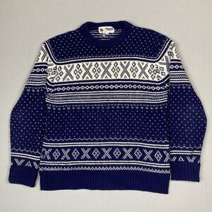 Vintage Nordic Fair Isle Sweater Birdseye Womens Medium Blue Crewneck 90s READ